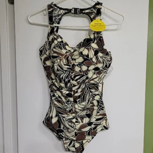 Vintage Swimsuit Womens It Figures One Piece Sz 8 NWT Deadstock Neutral Palm - Picture 1 of 12