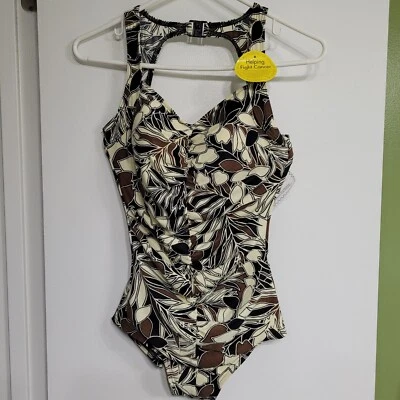 Vintage Swimsuit Womens It Figures One Piece Sz 8 NWT Deadstock Neutral Palm - Imagem 1 de 4