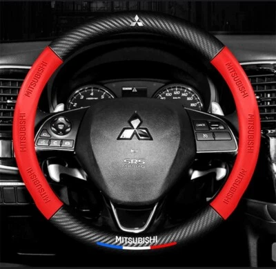 15" For Mitsubishi Car Steering Wheel Cover Red Round Faux Leather Universal - Image 1 of 4