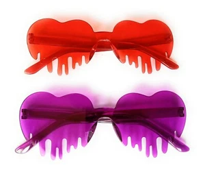 2 PAIRS Clear frame Melting Heart sunglasses men`s women's Party Festival - Picture 1 of 2