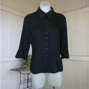 Womens Vintage Button Up Blouse Fit 6-10 Black Y2K 2000s 3/4 Sleeve Grunge - Picture 1 of 10