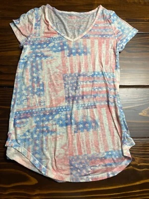 Camiseta Mudd Mujer Talla S Roja Blanca Azul Patriótica Bandera de EE. UU. Camiseta Manga Corta Foto 1 de 4