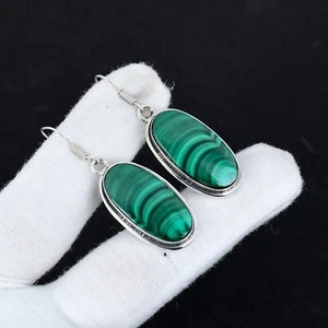 Naturale Malachite Gemma Goccia/Orecchini Pendenti 925 Argento Gioielli, Regalo - Foto 1 di 4