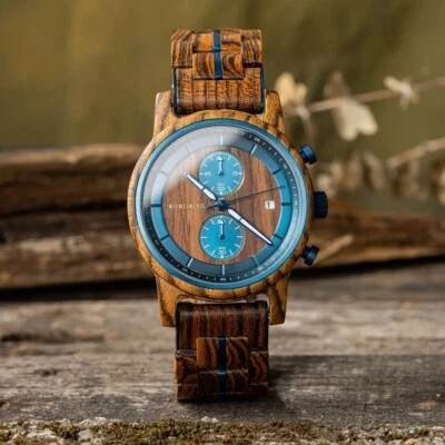 Reloj de madera de lujo para hombre reloj de cuarzo de madera con caja reloj de pulsera regalo para él Foto 1 de 4