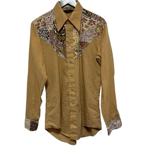 Camisa Vintage Career Club Focus Para Hombres 16 16 1/2 L Tostada Floral Años 70 Discoteca Occidental - Imagen 1 de 13