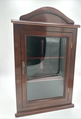 Vintage Wood Corner Shelf Mini Curio Cabinet Glass Door - Image 1 of 4