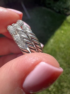 Anillo David Yurman Diamante 3 Filas Sauce Cable Banda en Plata de Ley Foto 1 de 4