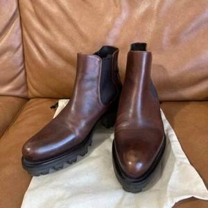 Authentic PRADA Side Gore Boots, Short Boots, Brown, Leather Size 37 Women's - Picture 1 of 6