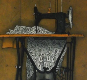 Diether KRESSEL, 1925-2015, TOP-Farbradierung 1972: NÄHMASCHINE - Picture 1 of 12