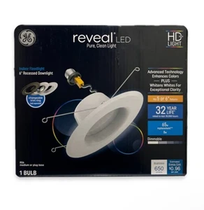 GE Reveal Frosted 650 Lumen HD Round Dimmable Indoor Floodlights FITS 5 or 6” - Picture 1 of 1