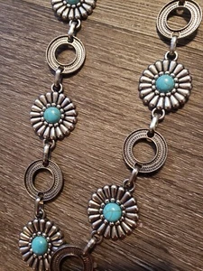 Turquoise Silver Art Class BOHO Chain Belt Adjustable Southwest XS - Picture 1 of 8