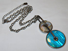 Round Articulated Blue Mother of Pearl Pendant You & I Silver Chain Necklace &