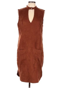 Vero Moda Nordstrom Faux Suede Sleeveless Long Brown Dress Large w/ Neck Band - Picture 1 of 5