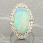 Opal Diamond Cluster Ring 18Ct White Gold Size L