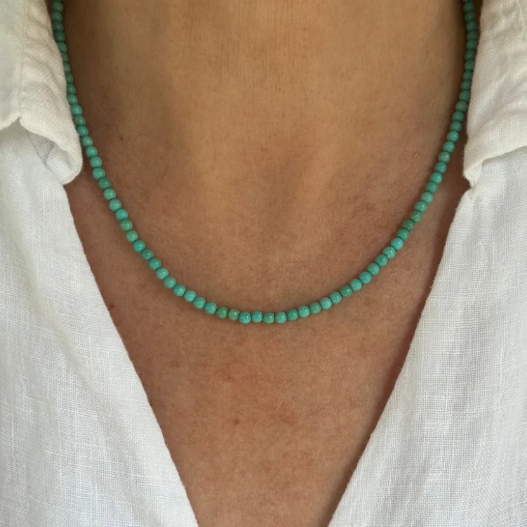 Gargantilla turquesa hecha a mano de 3 mm collar de cuentas curación Reiki energía regalo para mujer Foto 1 de 4