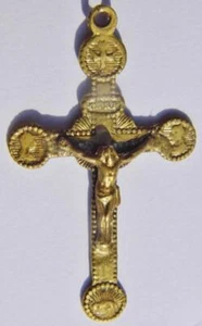 Antique 4 Evangelists Crucifix Souvenir of Missions Brass Cross 2in 19thC. Pray - Picture 1 of 3