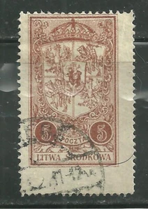 CENTRAL LITHUANIA 39 USED COAT OF ARMS VILNIUS - Picture 1 of 2
