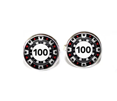 Chip de póquer negro blanco jugador de casino - Hecho a mano azulejos de vidrio redondos gemelos papá Foto 1 de 3