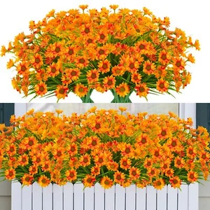 12 Bundles Artificial Fall Flower for Outdoor Orange Daisy Mums Faux Fall Flower - Picture 1 of 9