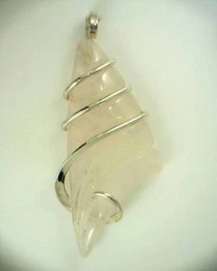 24.16ct Hand Carved Rose Quartz Fantasy Shape Sterling Silver Pendant - Picture 1 of 4