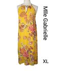 Women&#39;s Halter Maxi Dress XL Golden Yellow Floral Layered V-ring Chic Dress NWOT