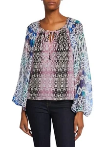 Ramy Brook Seidentop weiß rosa weinrot blau Schlangenmuster Medium - Bild 1 von 6