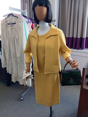 Vintage 1960's Kimberly Knits Butter Yellow 3-Piece Skirt Top & Blazer 100% Wool - Image 1 of 4