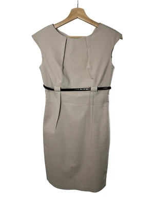 Vestido Vaina Calvin Klein Beige Manga Corta Talla 4 Cinturón Manga Gorra Plisado Foto 1 de 4