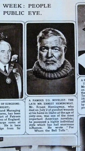 ERNEST HEMINGWAY 1961 SUICIDE DEATH ANNOUNCEMENT PHOTO FEATURE - Picture 1 of 1