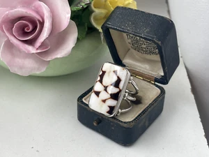 VINTAGE LARGE MODERNIST 925 SOLID STERLING SILVER SHELL RING SIZE O 7 - Picture 1 of 15