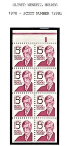 1966-U.S.PROMINENT AMERICANS 15c O.W.Holmes Booklet Pane of 8 Sc#1288Bc M/NH/OG^ - Picture 1 of 1
