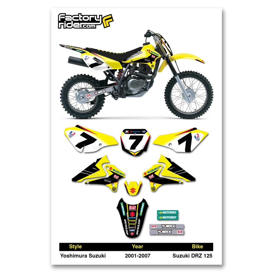 2001-2007 YOSH SUZUKI DRZ 125 Мотокросс Наклейка Грязь Велосипед Графический Комплект и Пластины - Изображение 1 из 4