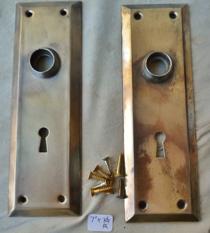 Door Knob Back Plates (pr )Brass Plated Mission 7"h x 2 1/4"w  (per pr) Cover