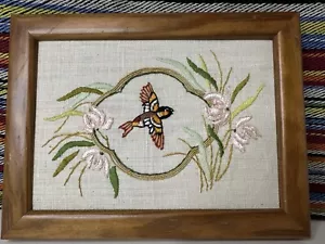 Vintage Framed Embroidery Bird Art - Picture 1 of 5