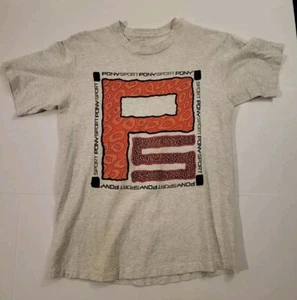 Vintage 80s Pony Sport Men's Sz M Ivory Heather Logo T-Shirt 1980s - Picture 1 of 3