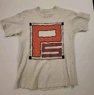 Vintage 80s Pony Sport Men's Sz M Ivory Heather Logo T-Shirt 1980s - Image 1 of 3