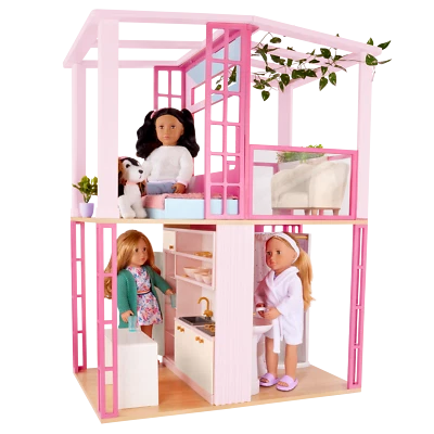 Our Generation - Casa de muñecas en rosa con juego para terraza - Lovely Loft