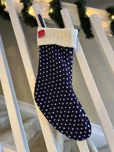 NAVY BLUE & WHITE KNIT CHRISTMAS STOCKING 19" Wondershop Target - Picture 1 of 4