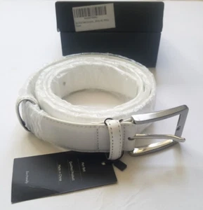 White Leather 1.5'' Wide Silver Buckle Casual Belt Men's Size 44 - Picture 1 of 6