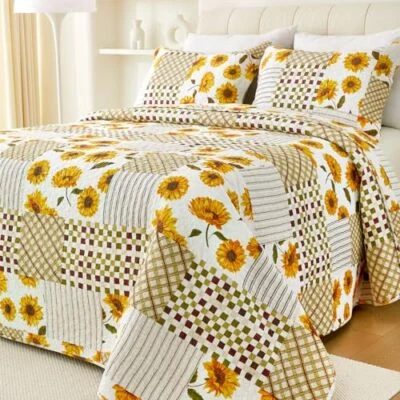  Conjunto de roupa de cama king size 100% algodão laranja girassol king size (106"x96") verde - Imagem 1 de 4