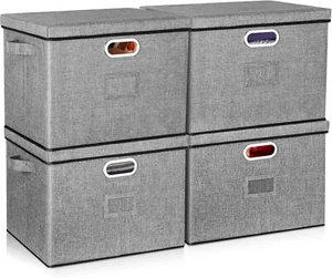 12/17" Storage Bins with Lids, Collapsible Closet Organizers, Fabric Storage - Picture 1 of 6