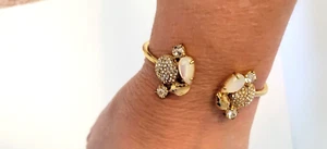 NWT KATE SPADE 12K Gold Plated Open Hinge Bangle Bracelet Rhinestones Shell - Picture 1 of 6