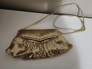Vintage Whiting and Davis Gold Mesh Crossbody Evening Bag clutch Removable Purse - Picture 1 of 9