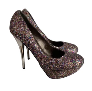 Schuh Glitzer Damen Plateau Heels Schuhe Party Größe UK 6 EU 39 Slipper - Bild 1 von 11