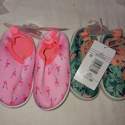 Carters Baby Girl Size 4 Floaties Slip On. Floral & Flamingo. Lot of 2pr. New - Image 1 of 4