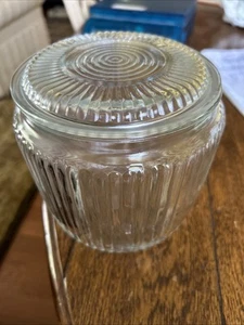 Anchor Hocking Crystal Depression Glass Ribbed Biscuit Jar Original Lid Cookie - Picture 1 of 5