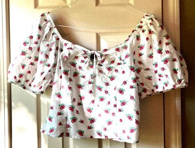 Blusa Vero Moda Feminina XL Rosas Brancas Manga Curta Algodão A3 - Imagem 1 de 4