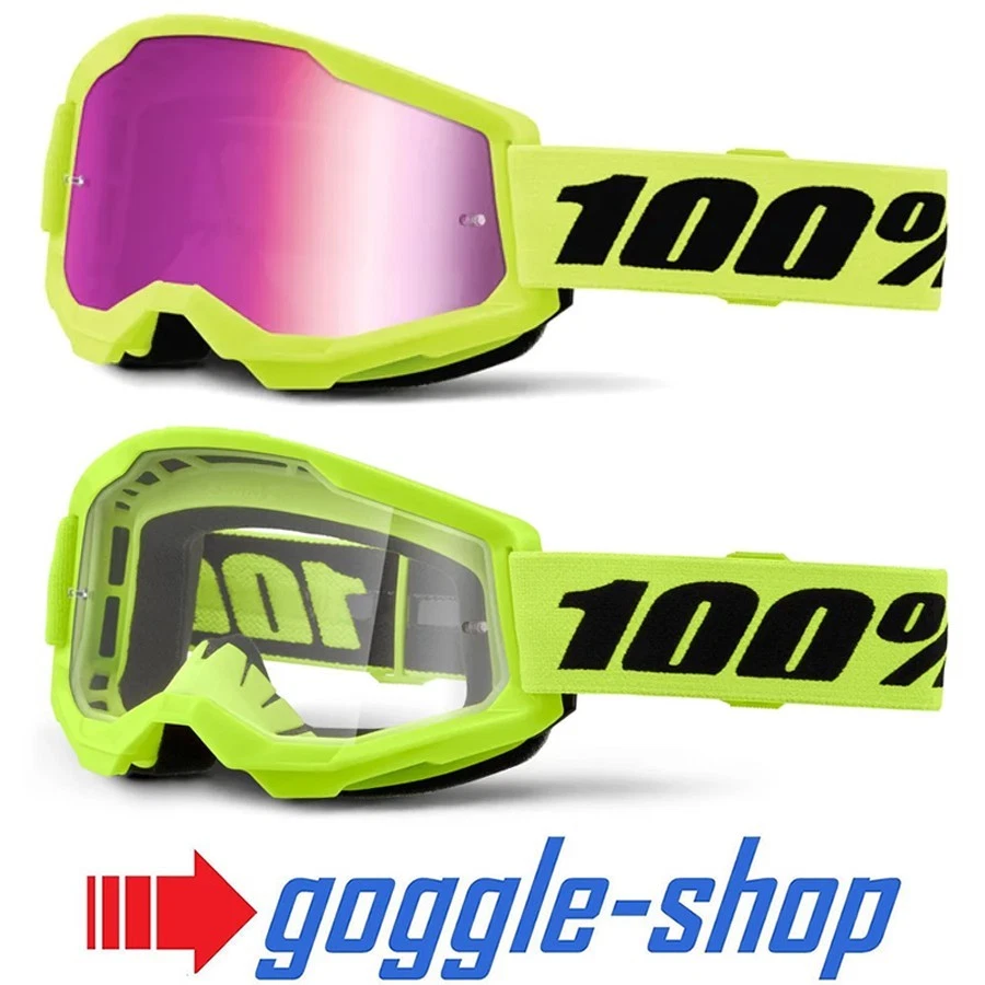 Gafas De Motocross MX Strata 2 100% Neón Amarillo Claro / Espejo - Imagen 1 de 1
