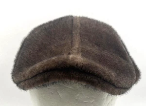 Vintage Brown Faux Fur Newsboy Flat Cap Cabbie Hat Polyester Blend One Size - Picture 1 of 14