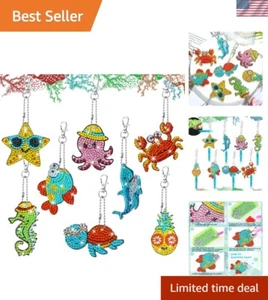 Colorful Diamond Art Keychains for Kids - 8-Pc DIY Craft Set, Creative Gift - Picture 1 of 9